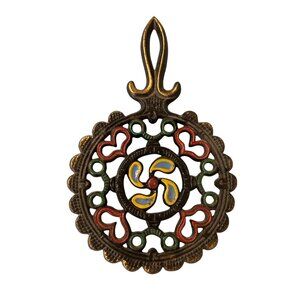 Vintage Ornate Trivet Cast Iron Decorative Wall Hanging Kitchen Decor